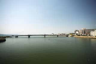 Foto, materieel, vrij, landschap, schilderstuk, bevoorraden foto,Grote Hashikawa, Ohashi, Plas Shinji-ko, Brug, Blauwe lucht