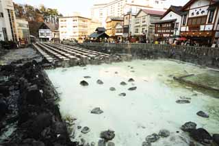 photo, la matire, libre, amnage, dcrivez, photo de la rserve,Kusatsu source chaude champ d'eau chaud, pierre, source chaude, Soufre, Eau chaude