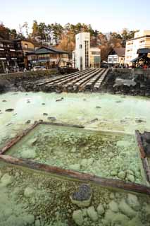 Foto, materiell, befreit, Landschaft, Bild, hat Foto auf Lager,Kusatsu heier Frhling heies Wasserfeld, Stein, heier Frhling, Schwefel, Heies Wasser