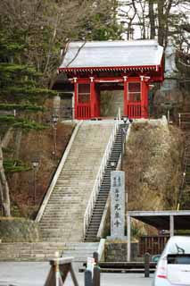 fotografia, materiale, libero il panorama, dipinga, fotografia di scorta,Kusatsu luce di primavera calda tempio primaverile, Mt. Kusatsu, prenda a sassate scalinata, Buddismo, Domini cancello