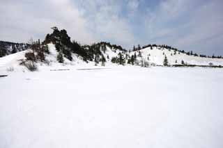 photo, la matire, libre, amnage, dcrivez, photo de la rserve,Kusatsu Mt. Shirane champ neigeux, arbre, ciel bleu, haute montagne, Forme d'un arbre