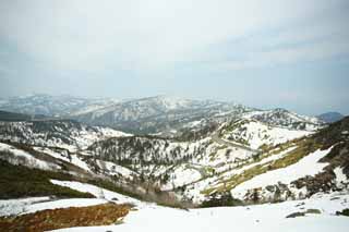 Foto, materieel, vrij, landschap, schilderstuk, bevoorraden foto,Kusatsu Mt. Shirane besneeuwd veld, Boom, Blauwe lucht, Hoge berg, Gedaante van een boom
