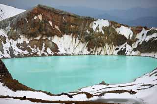 Foto, materieel, vrij, landschap, schilderstuk, bevoorraden foto,Kusatsu Mt. Shirane waterketel, Vulkaan, Blauwe lucht, Sneeuw, Bave wiegelen