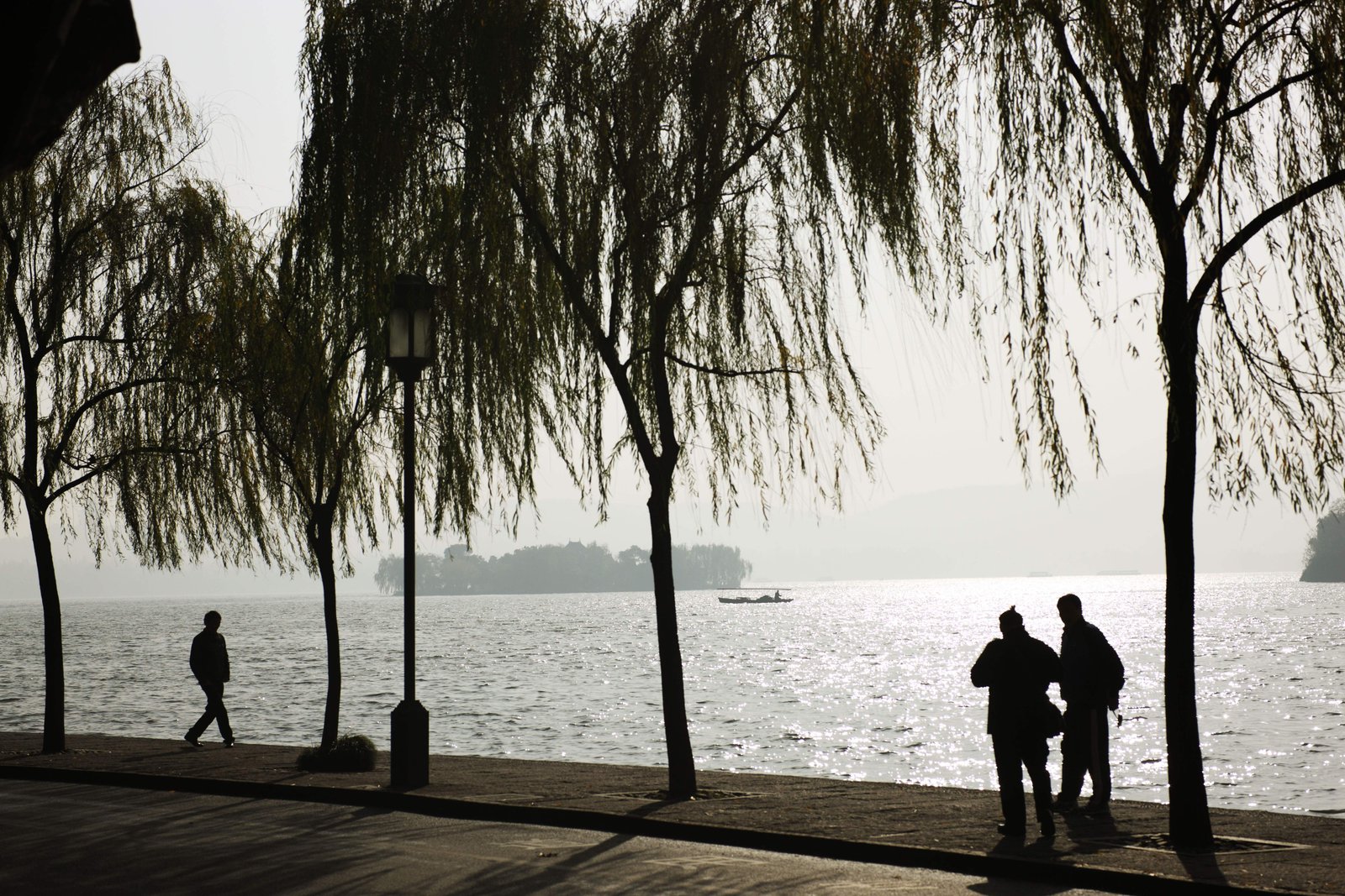 photo,material,free,landscape,picture,stock photo,Creative Commons,Xi-hu lake, An island, silhouette, surface of a lake, ship
