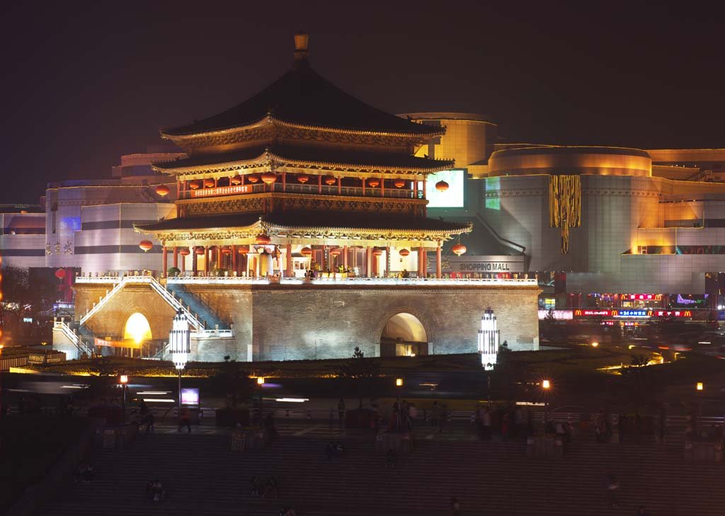 photo,material,free,landscape,picture,stock photo,Creative Commons,Bell Tower, Chang'an, , Brick, Light-up