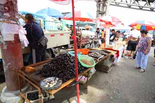 Foto, materieel, vrij, landschap, schilderstuk, bevoorraden foto,Een diepe rode profijt markt, Markt, Straat stal, Boodschappend doend, Leven