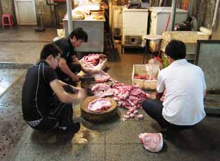 fotografia, materiale, libero il panorama, dipinga, fotografia di scorta,Un mercato di orlo orientale, negozio, mercato, pi molto mascolino negozio, Carne di maiale