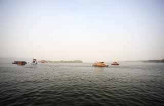 Foto, materieel, vrij, landschap, schilderstuk, bevoorraden foto,Xi-hu plas, Schip, Saiko, , De oppervlakte van het water