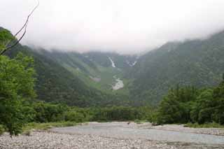 Foto, materieel, vrij, landschap, schilderstuk, bevoorraden foto,Mt. Hotaka bezichtiging van de Azusa River, Rivier, Berg, Water, Wolk