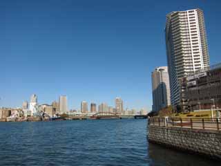 fotografia, materiale, libero il panorama, dipinga, fotografia di scorta,La spiaggia di Toyosu, nave, ponte, sollevi con una gru, appartamento a molti piani