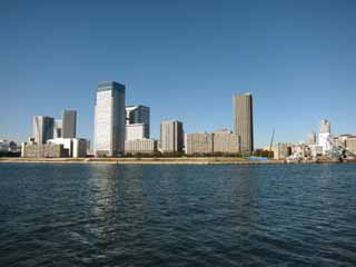 Foto, materiell, befreit, Landschaft, Bild, hat Foto auf Lager,Der Strand von Toyosu, Schiff, Brcke, Kran, Hochhauswohnung