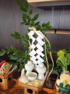 photo,material,free,landscape,picture,stock photo,Creative Commons,A household Shinto altar, Three treasures, Sakaki, paper appendix, Dedication