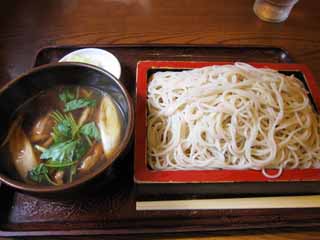 Foto, materiell, befreit, Landschaft, Bild, hat Foto auf Lager,Buchweizenfadennudel in Sojasuppe mit Entenfleisch und Zwiebel fgte soba hinzu, Kche, Essen, , 