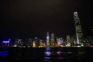 Foto, materieel, vrij, landschap, schilderstuk, bevoorraden foto,De avond uitzicht van Hong Kong, Torenflat, Gebouw, Neon, Avond uitzicht