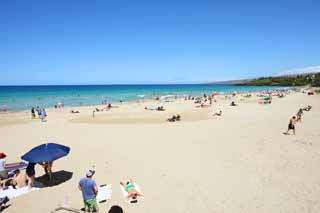 photo,material,free,landscape,picture,stock photo,Creative Commons,Hapuna Beach, blue sky, Sea bathing, Blue, beach umbrella