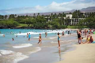 Foto, materiell, befreit, Landschaft, Bild, hat Foto auf Lager,Hapuna-Strand, blauer Himmel, Meeresbaden, Blau, setzen Sie Schirm auf Strand