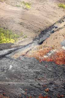 photo,material,free,landscape,picture,stock photo,Creative Commons,Hawaii Island aerial photography, Lava, The crater, crack in the ground, forest fire