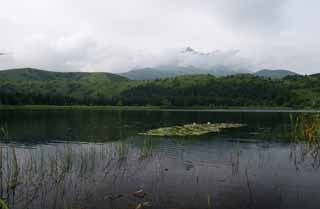 photo,material,free,landscape,picture,stock photo,Creative Commons,Otatomari Pond, water surface, mountain, sky, cloud