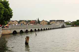 Foto, materieel, vrij, landschap, schilderstuk, bevoorraden foto,Zhouzhuang alle Fu brug, , , , 