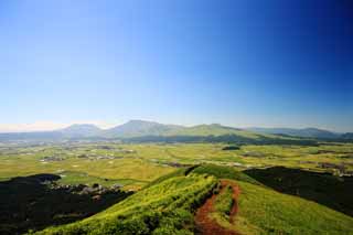 Foto, materiell, befreit, Landschaft, Bild, hat Foto auf Lager,Einen herrlichen Blick auf den Mt.Aso, , , , 