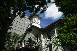 Foto, materieel, vrij, landschap, schilderstuk, bevoorraden foto,Sapporo klokken toren, Klok toren, Klok, Bezoekende touristenplaats stip, Sapporo