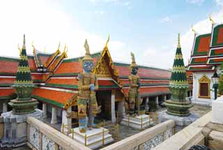 Foto, materieel, vrij, landschap, schilderstuk, bevoorraden foto,EEN Thailander beschermer godheid, Goud, Boeddha, Tempel van de Smaragd Boeddha, Bezoekende touristenplaats