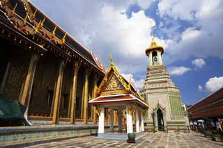 fotografia, materiale, libero il panorama, dipinga, fotografia di scorta,Campanile di tempio dello smeraldo Budda, Oro, Budda, Tempio dello smeraldo Budda, Facendo il turista