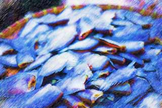 illust, material, livram, paisagem, quadro, pintura, lpis de cor, creiom, puxando,A altura de peixe, peixe, nico ventilao noturno, posto, coador