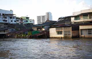 Foto, materieel, vrij, landschap, schilderstuk, bevoorraden foto,De zandplaat van een rivier van Chao Phraya , Verlaten huis, Gebouw, Loop, De Menam