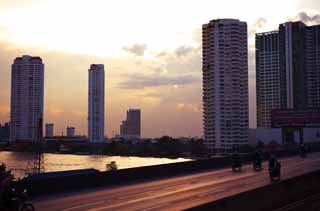 fotografia, materiale, libero il panorama, dipinga, fotografia di scorta,Crepuscolo di Chao Phraya , appartamento a molti piani, costruendo, Il cielo, Il Menam