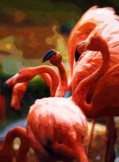 illust, matire, libre, paysage, image, le tableau, crayon de la couleur, colorie, en tirant,Une fort d'UN flamants rose, , flamant rose, Rose, 