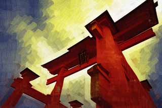 illust,tela,gratis,paisaje,fotografa,idea,pintura,Lpiz de color,dibujo,Otorii de Itsukushima - Shrine de jinja, La herencia cultural de mundo, Otorii, Santuario sintosta, Soy el rojo de cinnabar