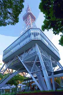 illust, material, livram, paisagem, quadro, pintura, lpis de cor, creiom, puxando,Nagoya televiso torre, torre de televiso, Uma onda eltrica, TELEVISO, Televiso