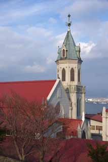 fotografia, materiale, libero il panorama, dipinga, fotografia di scorta,Motomachi cattolico la chiesa, Cristianesimo, chiesa, porto, tetto rosso