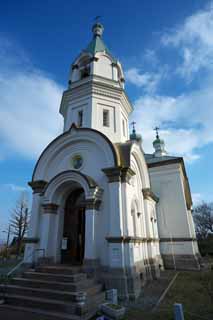 photo,material,free,landscape,picture,stock photo,Creative Commons,A Christian orthodox church, church, blue sky, Byzantine style, Christianity