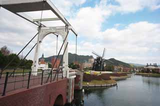 fotografia, materiale, libero il panorama, dipinga, fotografia di scorta,Un ponte ed un mulino a vento, nube, canale, Il Paesi Bassi, mulino a vento