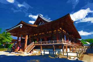 Illust, materieel, vrij, landschap, schilderstuk, schilderstuk, kleuren potlood, crayon, werkje,Het Huis van Horyu-ji Tempel animo van een dode persoon, Boeddhisme, Beeldhouwkunst, Vijf Storeyed Pagoda, Een inner tempel