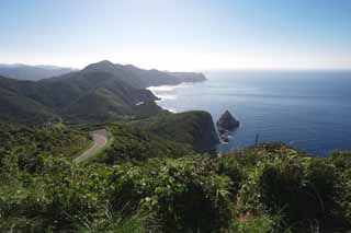 fotografia, materiale, libero il panorama, dipinga, fotografia di scorta,Power Ozaki vista intera, rupe, Il mare, cielo blu, Il vasellame est Mare