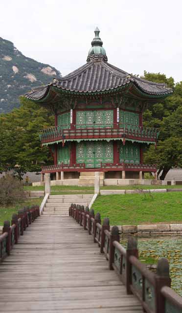 Foto, materieel, vrij, landschap, schilderstuk, bevoorraden foto,Hyangwonjeong van Kyng-bokkung, Van hout gebouw, Wereld heritage, Een doorn, Suiko Bruggen