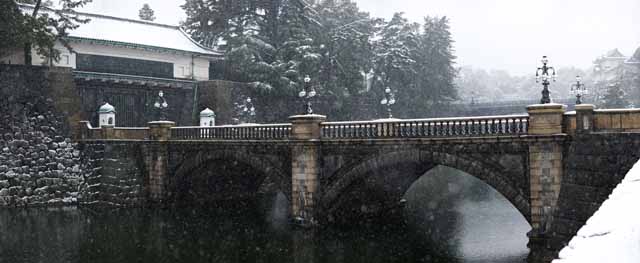 fotografia, materiale, libero il panorama, dipinga, fotografia di scorta,Doppio ponte di neve, Fossato, Palazzo, Guardia imperiale, Nevicata