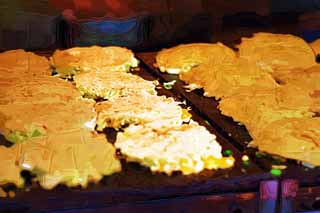 illust, material, livram, paisagem, quadro, pintura, lpis de cor, creiom, puxando,Okonomiyaki Cake, Shoga de Beni, Delicioso, Teppan, Festividades