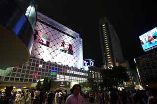 fotografia, materiale, libero il panorama, dipinga, fotografia di scorta,La notte di Stazione di Shibuya, Il centro, grande magazzino, Illuminazione, albergo