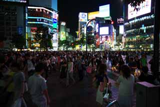 Foto, materiell, befreit, Landschaft, Bild, hat Foto auf Lager,Die Nacht von Shibuya stationiert, Im Stadtzentrum, Spaziergnger, Illuminierung, Menge