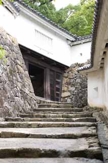 Foto, materiell, befreit, Landschaft, Bild, hat Foto auf Lager,Das Himeji-jo Burgtor, Vier nationale Schtze-Burg, Sadanori Akamatsu, Shigetaka Kuroda, Hideyoshi Hashiba