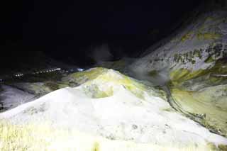 fotografia, materiale, libero il panorama, dipinga, fotografia di scorta,Noboribetsu Onsen valle di inferno, primavera calda, Zolfo, Calore terrestre, vulcano