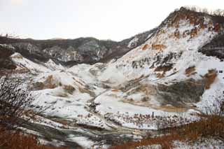 Foto, materieel, vrij, landschap, schilderstuk, bevoorraden foto,Noboribetsu Onsen Hell Valley, Heet borrelen, Zwavel, Aardwarmte, Vulkaan