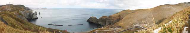 Foto, materiell, befreit, Landschaft, Bild, hat Foto auf Lager,Muroran acht Schnheitsstellen 'Tokkarisho', Sasabaru, Meer, Cliff, Der Horizont