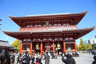 Foto, materieel, vrij, landschap, schilderstuk, bevoorraden foto,Senso-ji Temple Hozo-mon Poort, Bezoekende touristenplaats stip, Senso-ji Tempel, Asakusa, Lantaarn