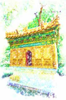 illust, materiell, befreit, Landschaft, Bild, Gemlde, Farbbleistift, Wachsmalstift, Zeichnung,,Ming Xiaoling-Mausoleum joss Haus, Der Kaiser, Die Hgel und die Flsse, Die Seele, Welterbe