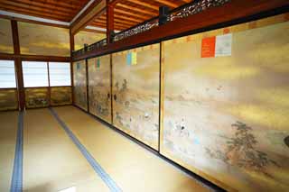 photo, la matire, libre, amnage, dcrivez, photo de la rserve,Devant de la jambe-repaire de temple Ninna-ji, Feuille de l'or, Pice du Japonais-style, Tableau traditionnel japonais, Gorgeousness